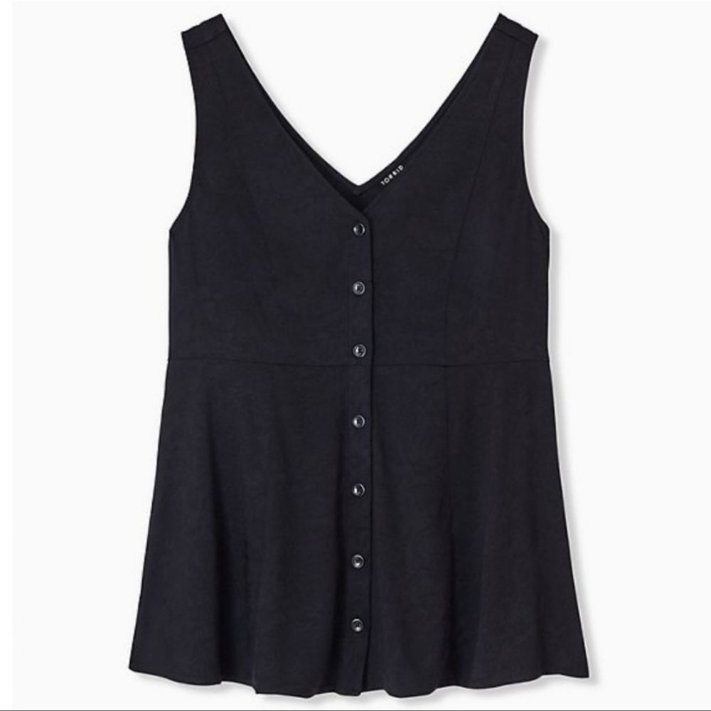 TORRID BLACK FLORAL JACQUARD BUTTON FRONT FIT &
FLARE PEPLUM TANK